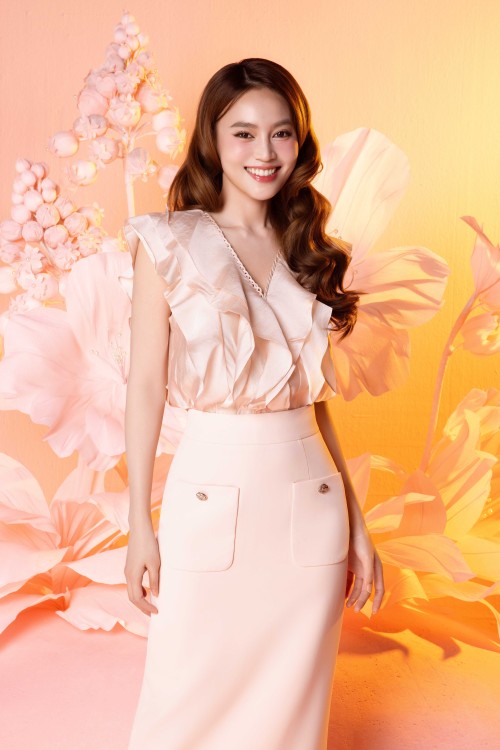 Sixdo Salmon Woven Pencil Skirt